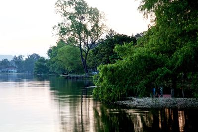 Scenic view of lake against clear sky