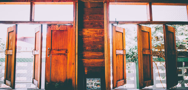 Closed wooden door of building