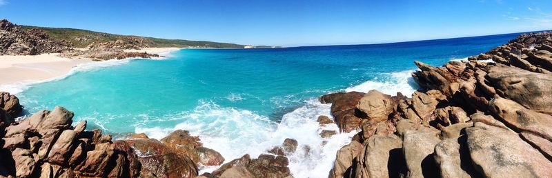 Panoramic view of beach against blue sky