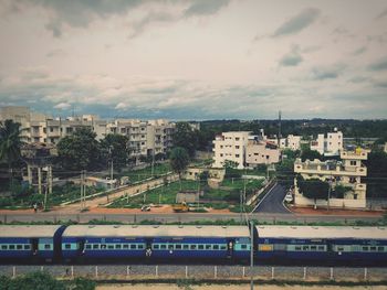 Train passing through a residential settlement