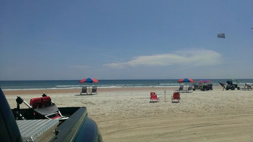 Panoramic view of beach against clear blue sky