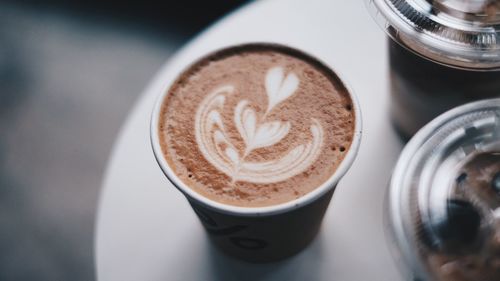 High angle view of coffee on table