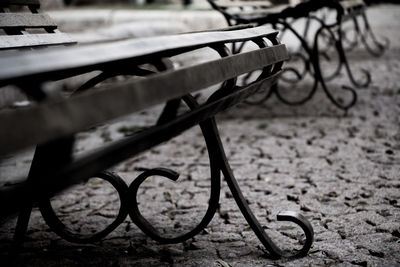 Close-up of bicycle on bench in park
