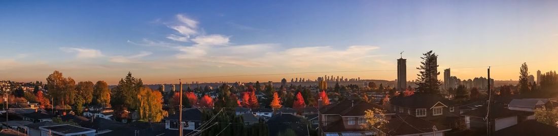 Panoramic view of city against sky during sunset