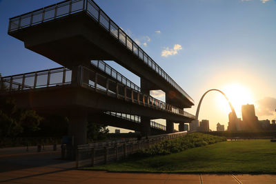 Low angle view of bridge against sky during sunset