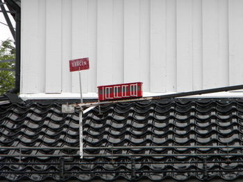 Text on building roof