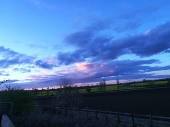 Scenic view of farm against sky