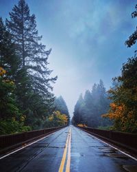 Empty road amidst trees against sky