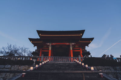 Low angle view of temple building against sky