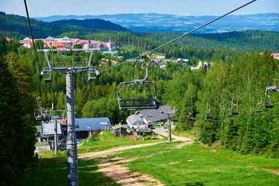 Mountains with open cable cars lift, karpacz, poland