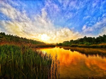 Scenic view of lake against sky during sunset
