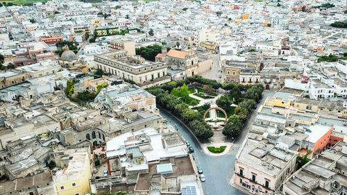 High angle view of buildings in town