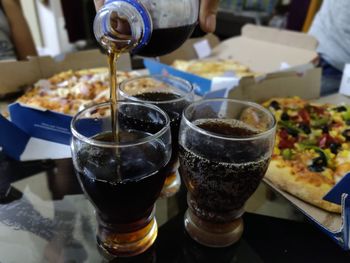 Close-up of beer in glass on table