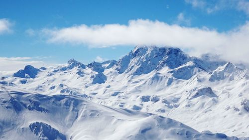 Scenic view of snowcapped mountains against sky