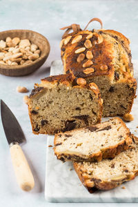 High angle view of bread in plate on table