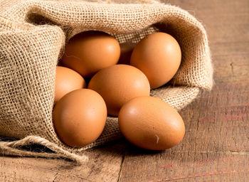 High angle view of eggs on table