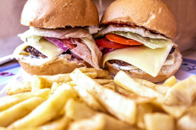 Close-up of burger and french fries