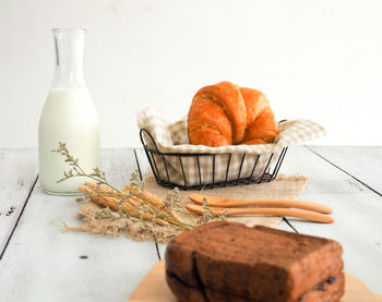 Close-up of breakfast on table