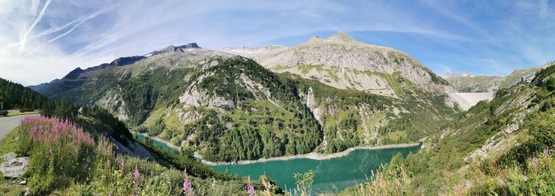 Panoramic view of landscape and mountains against sky
