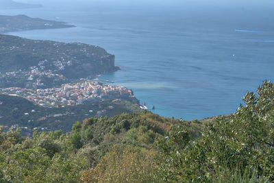 High angle view of sea and mountains