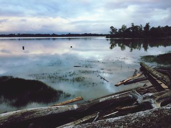 Scenic view of lake against sky