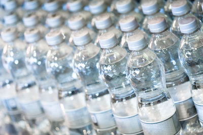 Full frame shot of water bottles in store