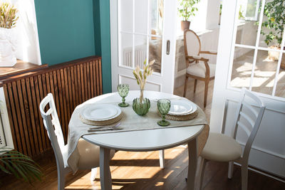 Potted plants on table at home