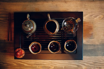 High angle view of food on table