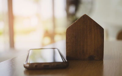 Close-up of smart phone on table