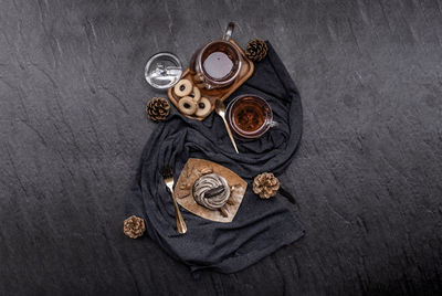 High angle view of cookies on table