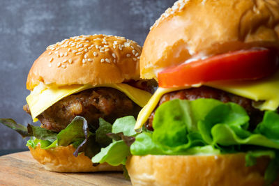 Directly above shot of burger on plate