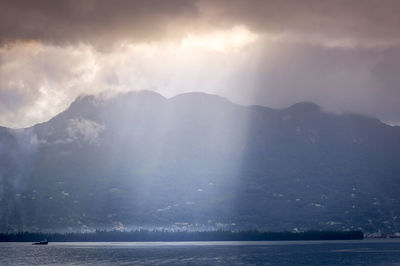 Scenic view of mountains against cloudy sky