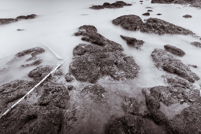 High angle view of rocks during winter