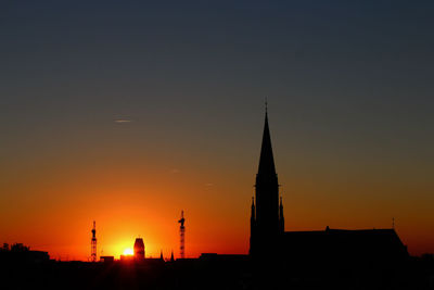 Silhouette temple against sky during sunset