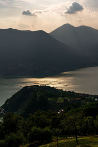 Scenic view of lake against sky during sunset