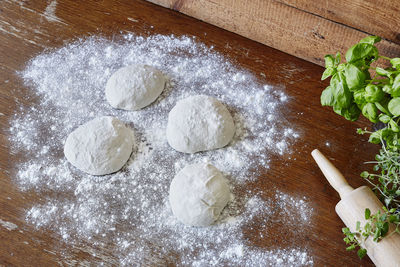 High angle view of food on cutting board