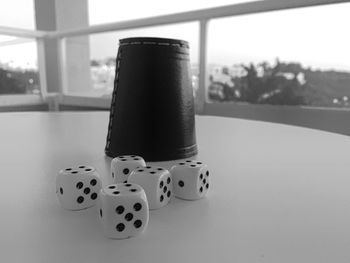 Close-up of dices on table