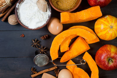 High angle view of fruits on table