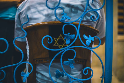 High angle view of telephone on table