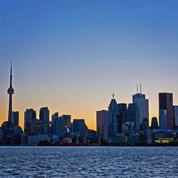 City skyline with river in background