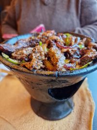 Close-up of east african food in clay pot