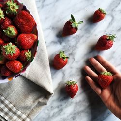 Strawberries and hand