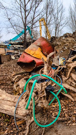 High angle view of old rusty machine