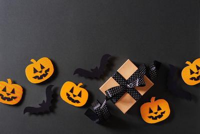 High angle view of text against black background