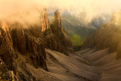 Scenic view of mountains against sky during sunset