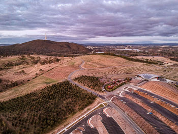 High angle view of cityscape against sky