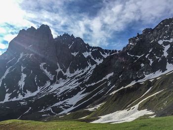 Scenic view of snowcapped mountains against sky