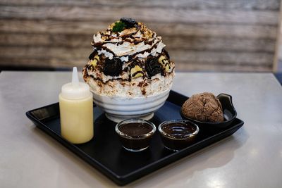 Close-up of ice cream on table