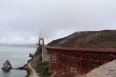 Golden gate bridge over sea against sky