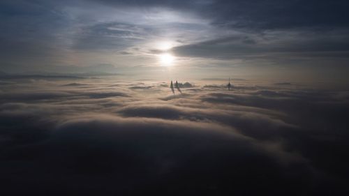 Scenic view of silhouette mountain against sky during sunset